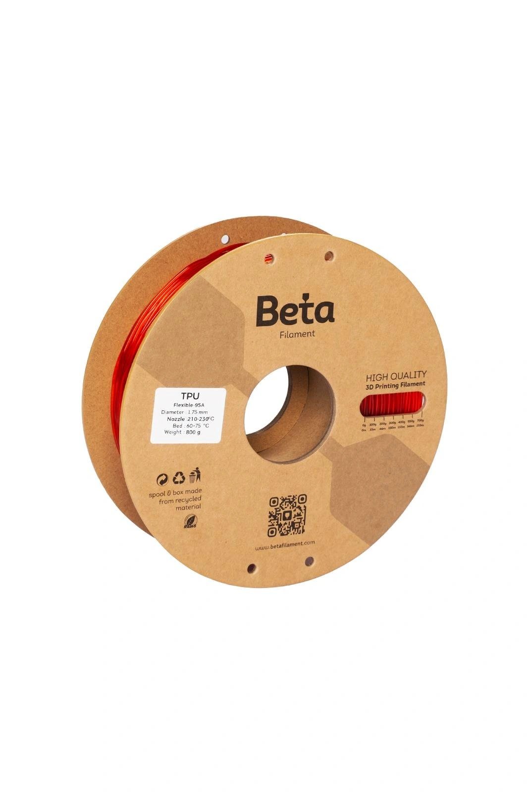 Beta TPU 95A Filament Şeffaf Kırmızı - 1.75mm