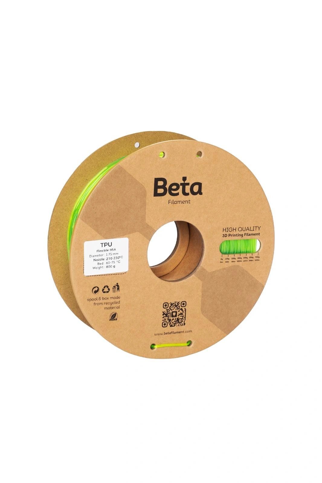 Beta TPU 95A Filament Şeffaf Yeşil - 1.75mm